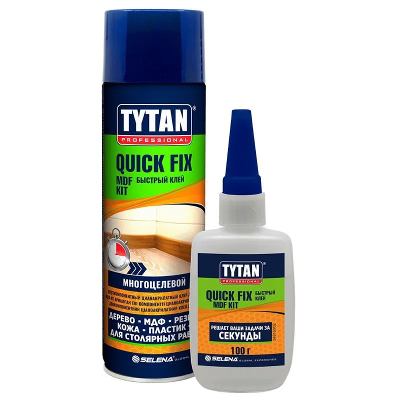 Tytan Professional клей Quick Fix двухкомпонентный цианакрилатный для МДФ прозрачный 200 мл/50 г (TR