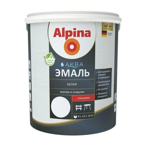 Alpina АКВА Эмаль белая глянц. 2,5л / 3,05кг