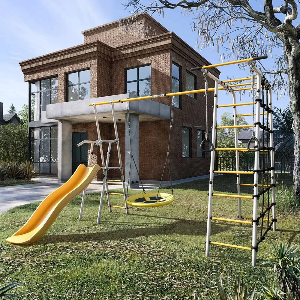 103.12.04 ROMANA Богатырь Плюс -2 (белый антик золото) с качеля-гнездо сетка 100 см (жёлтый/чёрный)