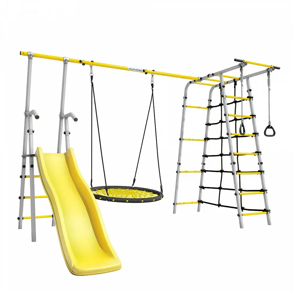 103.12.04 ROMANA Богатырь Плюс -2 (белый антик золото) с качеля-гнездо сетка 100 см (жёлтый/чёрный)