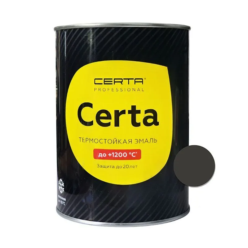 "CERTA" эмаль термостойкая антикор. черный (RAL 9004) до 1200°С (0,8кг)