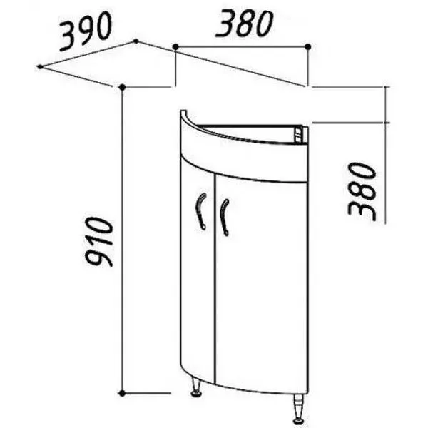 Тумба угловая Микро НУ 38 Белый глянцевый (1)с Умывальником угловой Микро МУ 38 Белый  (1) 
