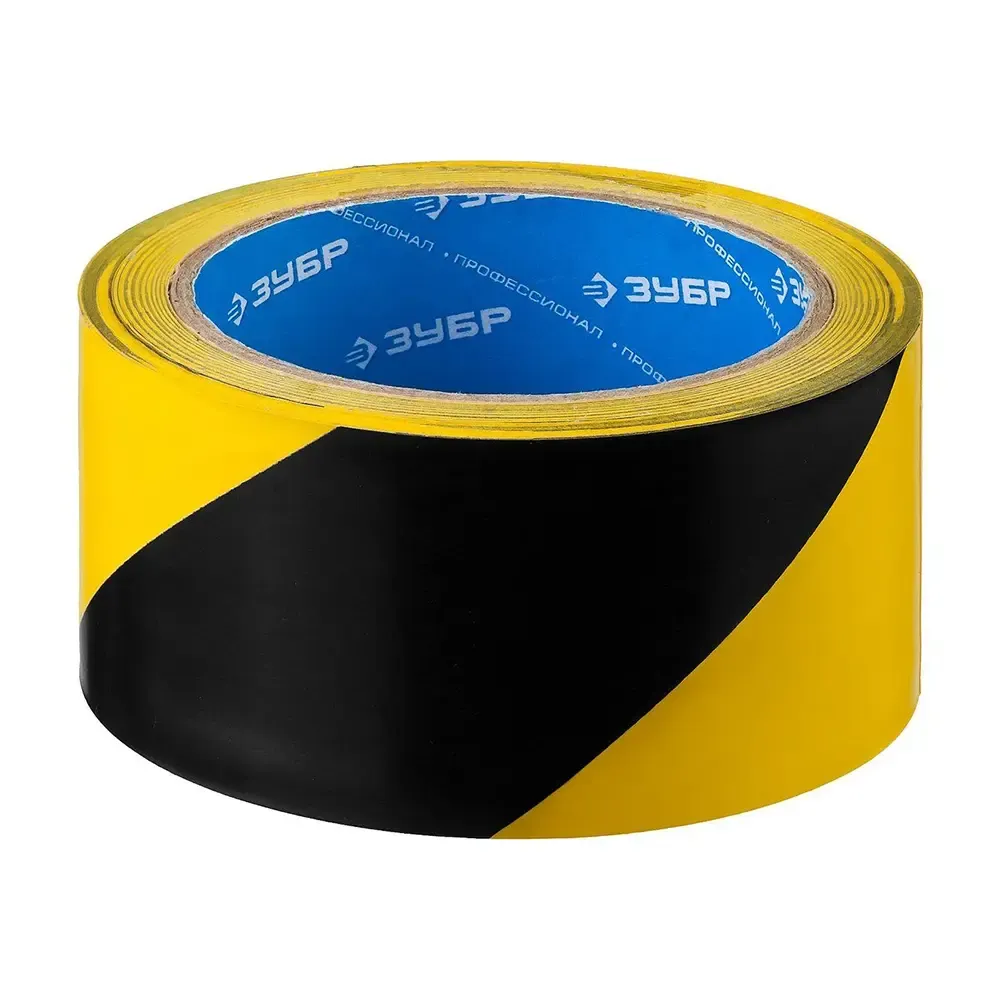 Лента разметочная клейкая ,ЗУБР Профессионал 12249-50-25, цвет чёрно-жёлтый 50мм х 25м