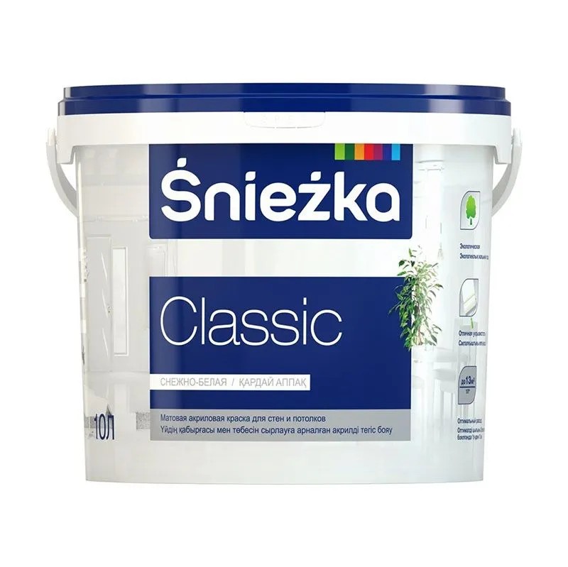 Матовая акриловая краска для стен и потолков "SNIEZKA CLASSIC" 10 л