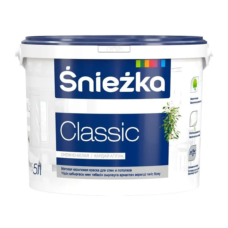 Матовая акриловая краска для стен и потолков "SNIEZKA CLASSIC" 5 л