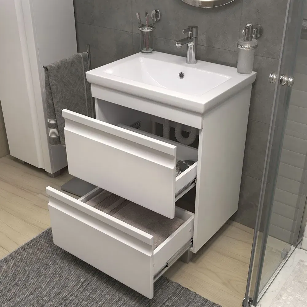 Тумба под раковину  Holly  600-0-2 с Раковиной COMO 60 Cersanit белая 