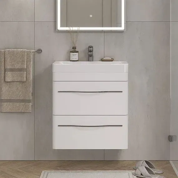 Тумба под раковину Jill 600-0-2 навесная белый матовый с Раковиной керамическая 9595 (60)