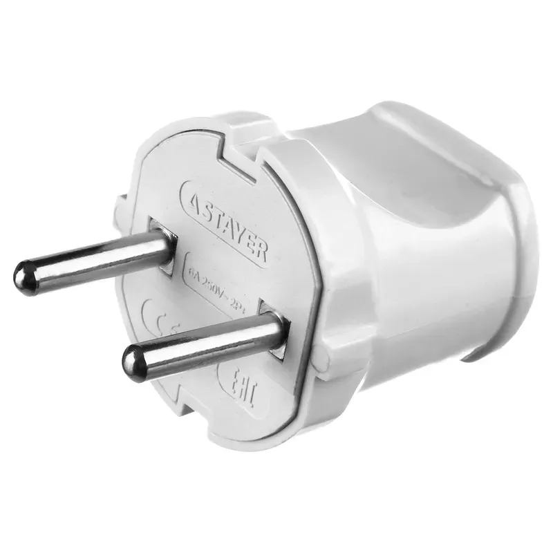 Вилка прямая белая STAYER MAXElectro,6А/220В, 1300Вт, 55150-W