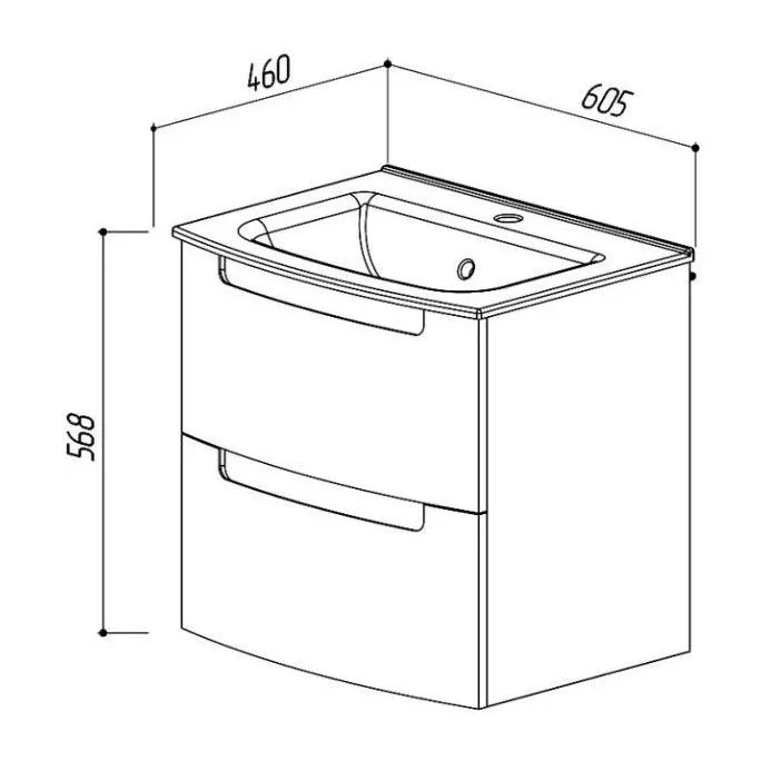 Тумба Бари НП 60-02 Белый глянцевый(1) Подвесная с Умывальником  Бари N 60 с/о встраиваемый керамич.