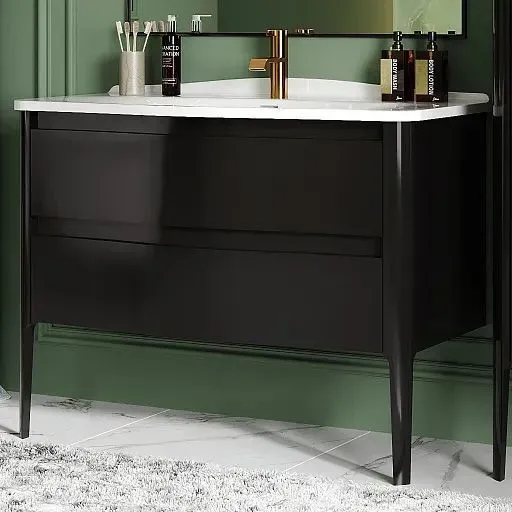 Тумба Анжело Н110-02 Черный глянцевай (16)c Умывальником Анжело Ан-1100 Белый