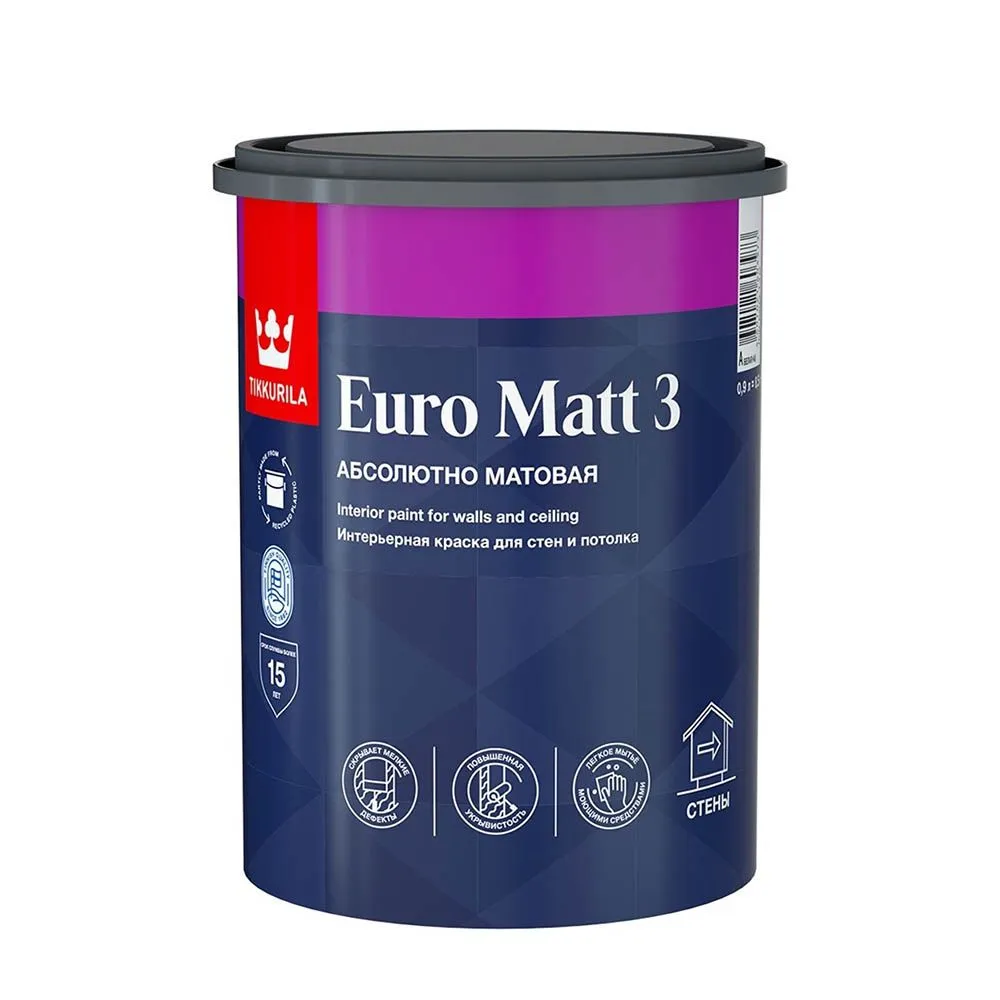 EURO MAT 3 "A"  0,9л Интерьерная краска для стен и потолка глубокоматовая 791001111