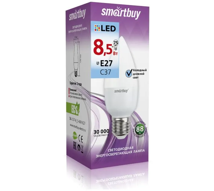 Светодиодная LED лампа Smartbuy-C37-8.5W/6000/Е27 SBL-C37-8_5-6 4690626040687
