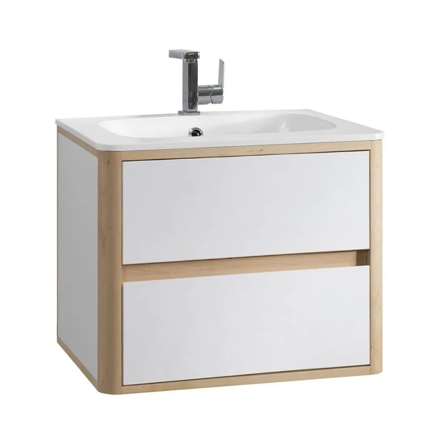 Тумба под умывальник Альмерия  НП 60-02 Белый гл. с натур.массив клен (137),Умывальник Терра Лайт-60