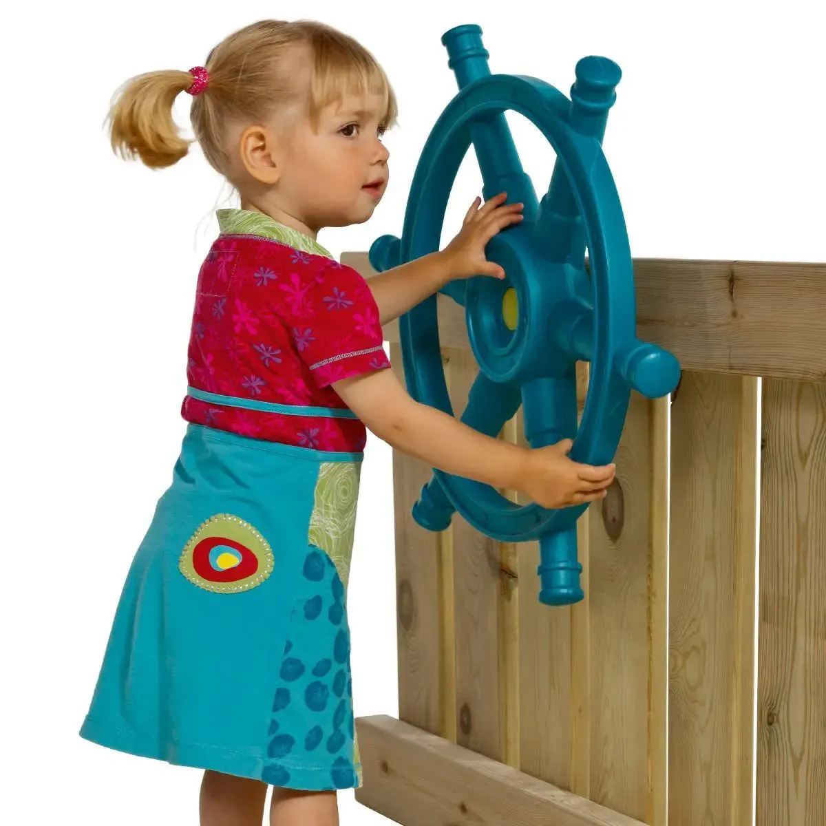 Игровой муляж с креплениями: штурвал Star,HDPE, бирюза(RAL5021)/лайм 553.010.007.001