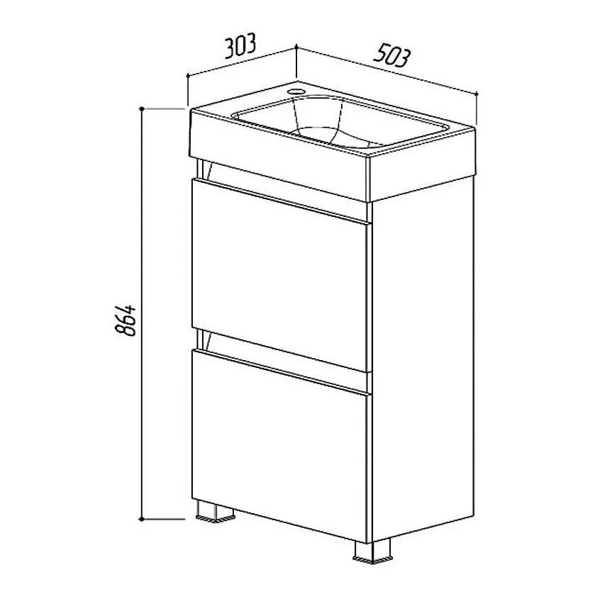 Тумба Темпо Н(На ножках) 50-01 Белый глянцевый (1)с Умывальником  Темпо Т-500 Белый Левый 
