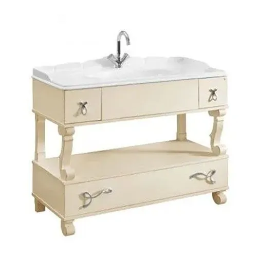 Тумба  Вена Н 105-02 слоновая кость (17) c Умывальником Клевер КЕ-1100 белый 