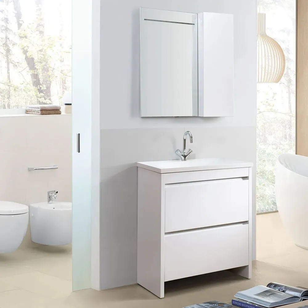 Тумба Мадрид Н 70-02 Белая глянцевый (1)с Умывальником Порто ПО-700  Белый