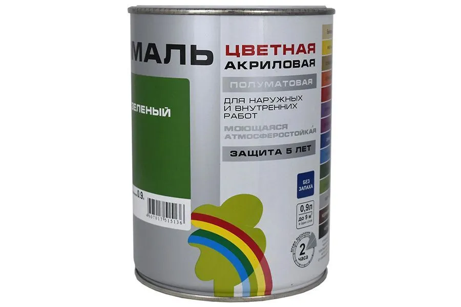 Эмаль Colors Радуга-220 акриловая цвет зеленый 0,9 кг.