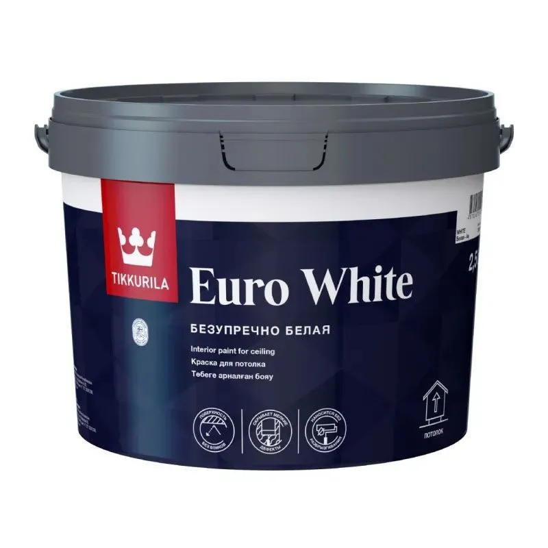EURO WHITE Краска для потолка белая глубо-коматовая 2.5л.