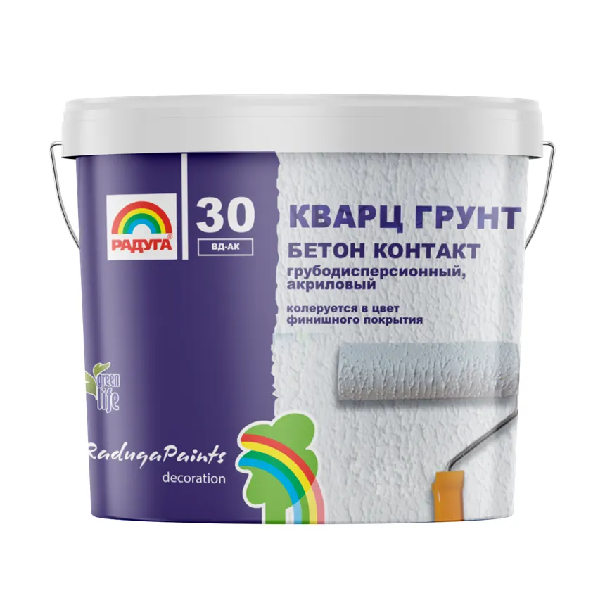 Кварц Грунт "Бетон Контакт" "Радуга-30" акриловый с индикатором цвета 3,5 кг