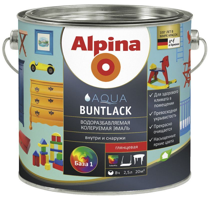 Эмаль акрил. (Alpina Aqua Buntlack) шелковисто-матовая База 1, 750мл / 0,915кг