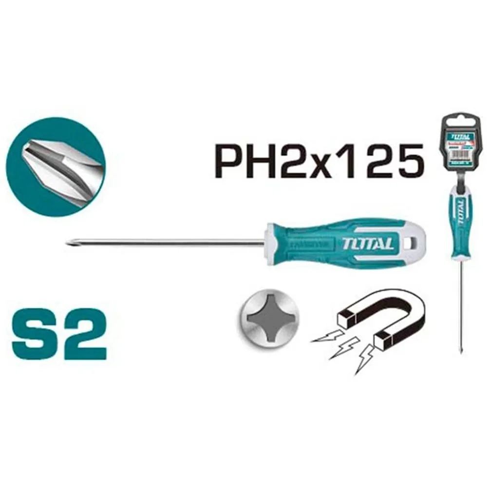 Отвёртка S2, PH2, диаметр 6.0мм, длина 125мм THT26PH2125 "TOTAL"