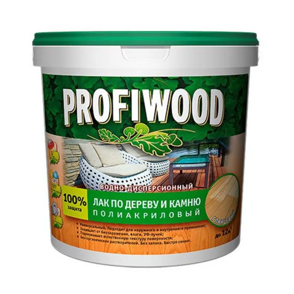 Лак по дереву и камню глянцевый 0.9кг PROFIWOOD_(4123)
