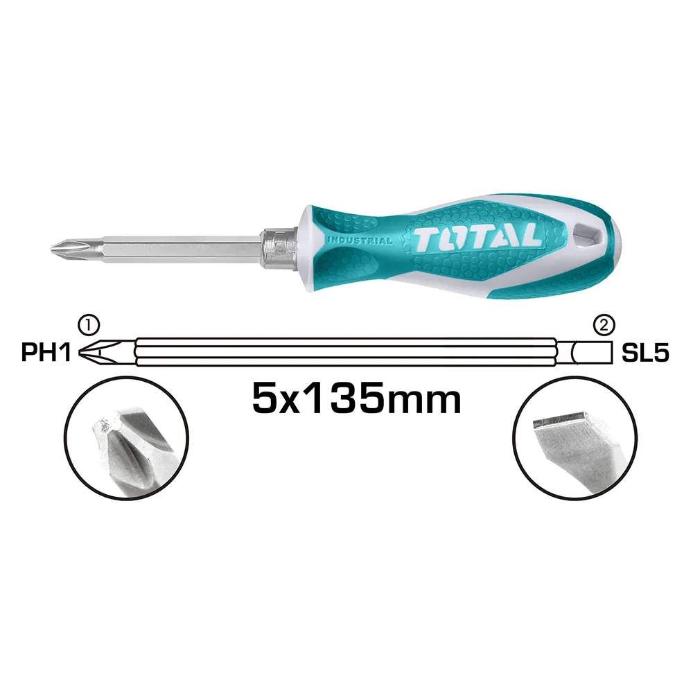 Отвёртка двухсторонняя 2 в 1, PH1+SL5, 5х135мм THT250226 "ТОТАL"