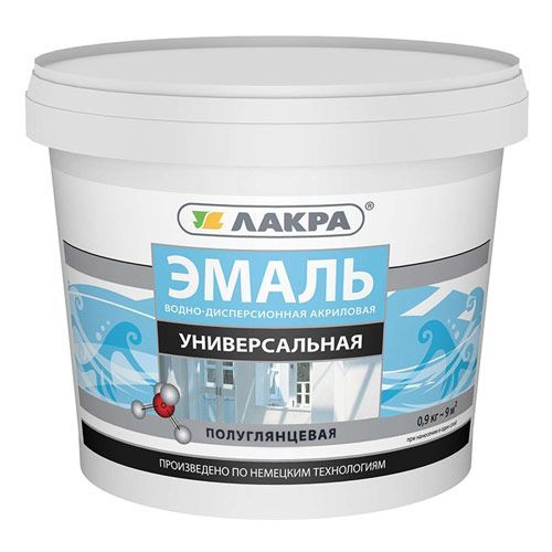 Эмаль акрил. универсальная,бел.п/глянец.0,9кг, Лакра