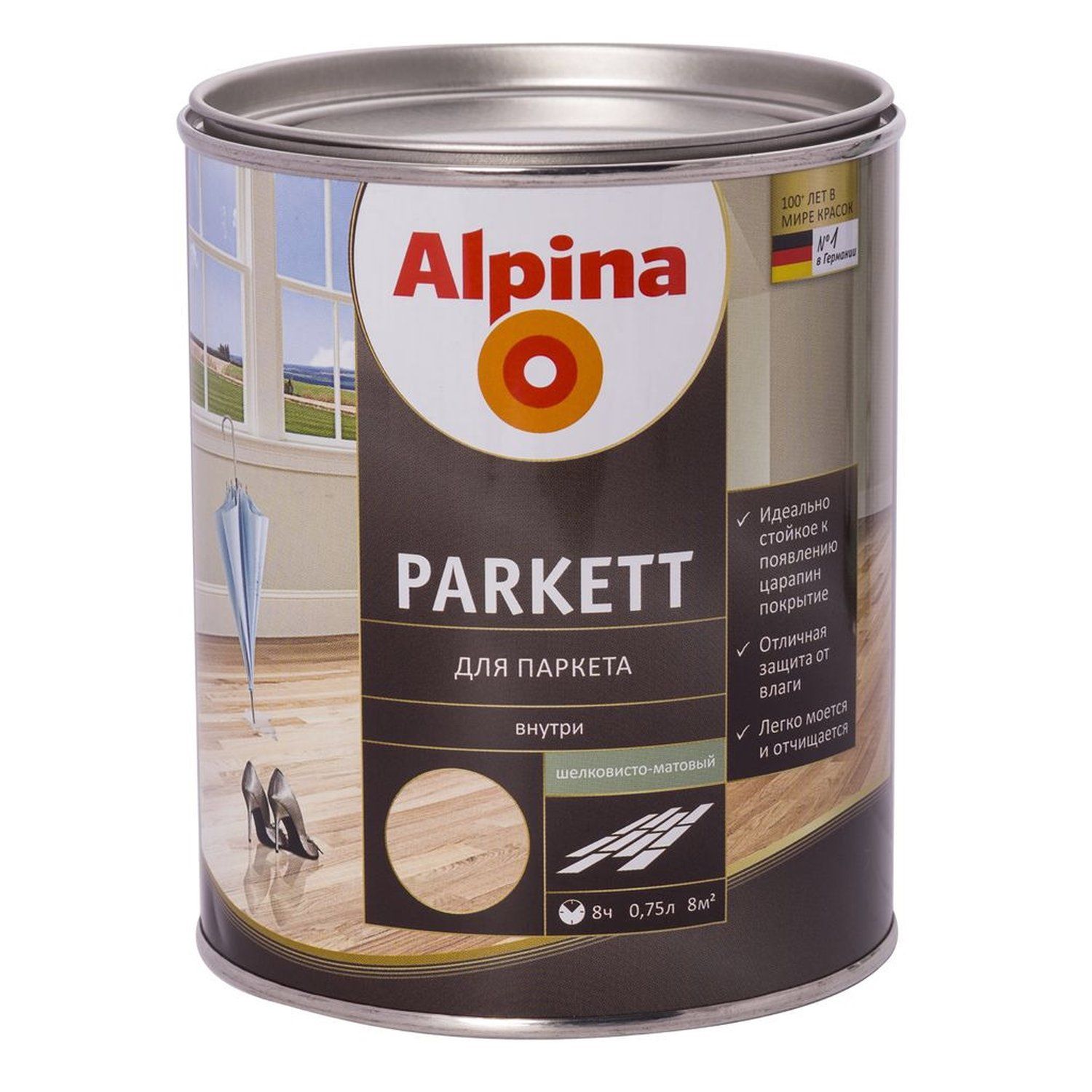 Лак алкидн. Alpina Для паркета (Alpina Parkett) шелковисто-матовый 750 мл / 0,69 кг  (53785