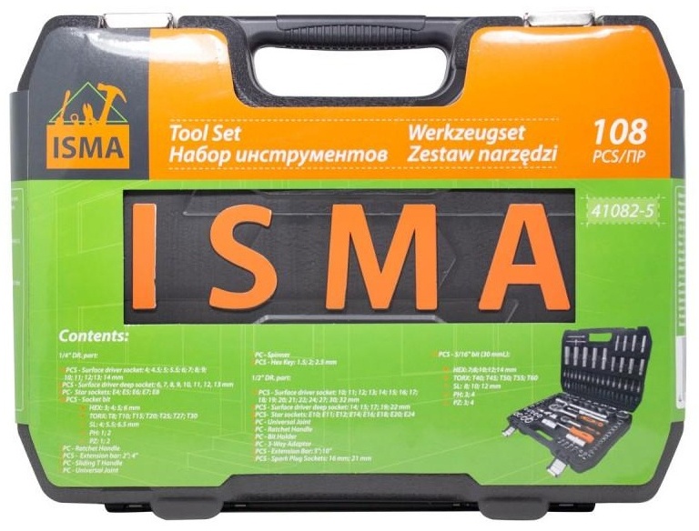 Набор инструментов 108пр. 1/2'', 1/4'' (6гр.)(4-32мм) ISMA 41082-5
