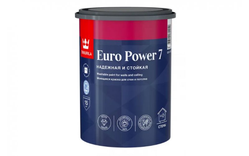 Тиккурила &quot;Euro POWER 7А&quot; 0,9 л краска интерьер. стойкая к мытью, мат.