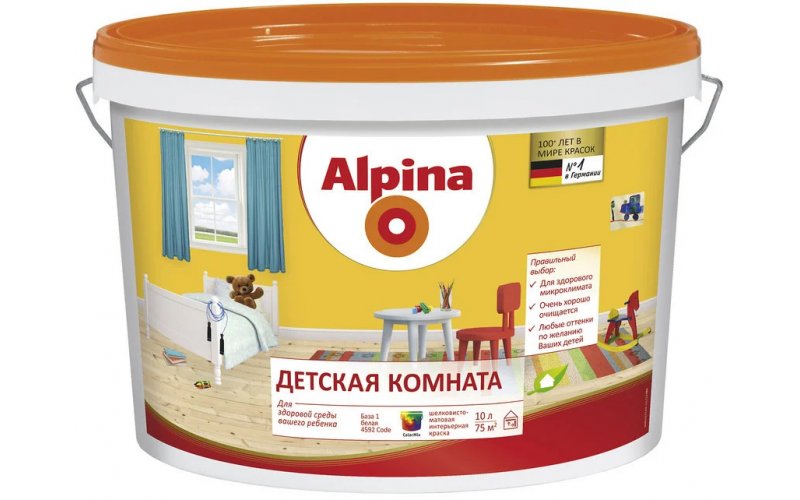 Краска ВД-ВАЭ Alpina Детская комната База 1, белая, 2,5 л / 3,6 кг