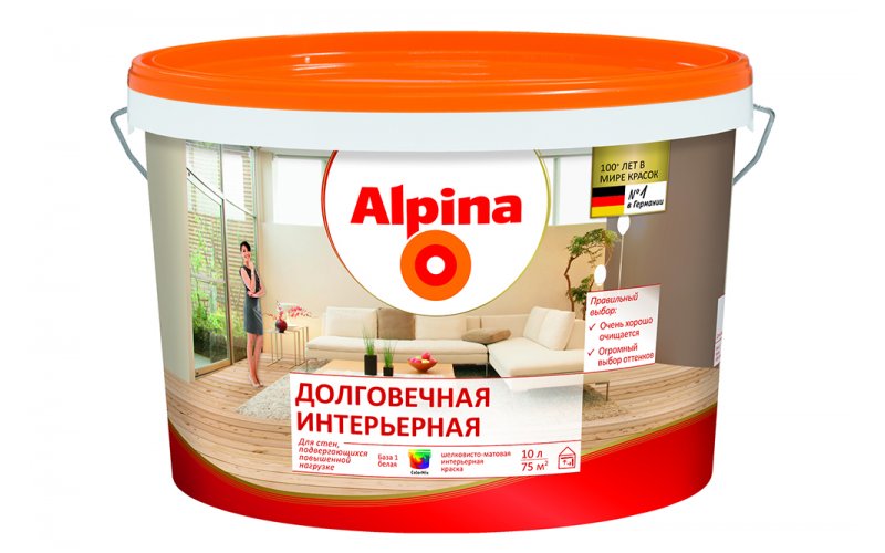 Alpina Долговечная интерьерная База 1, белая, 10 л / 14,4 кг