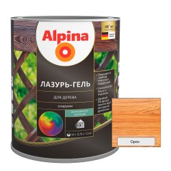 Средство защитно-декоративное Alpina Лазурь-гель для дерева шелковисто-матовая, цветная, орех