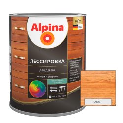 Средство защитное Alpina Лессировка для дерева шелковисто-матовая, цветная, орех (алкидное) 0,75 л