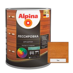 Средство защитное Alpina Лессировка для дерева шелковисто-матовая, цветная, тик (алкидное) 0,75 л