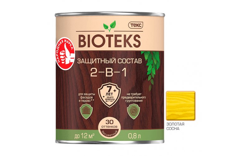 Защитный состав 2-в-1 BIOTEKS золотая сосна 0,8л
