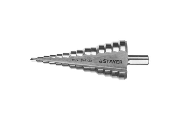 Сверло STAYER "MASTER"  ступенчатое по сталям и цвет. мет. сталь HSS  d=4-39 29660-4-39-14