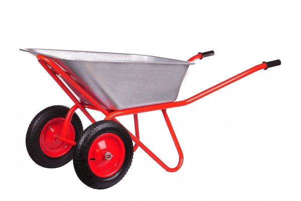 Тачка садовая двухколёсная красная пневматические колеса усиленная 120 кг V 80 л