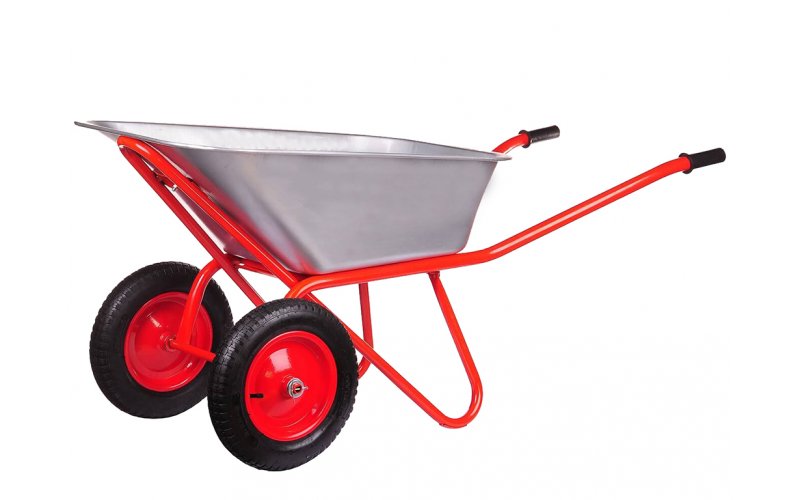 Тачка садовая двухколёсная красная пневматические колеса усиленная 120 кг V 80 л
