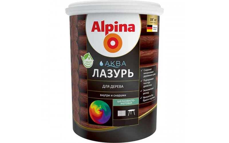 Alpina Аква Лазурь для дерева цветная, Белый, 2,5 л/2,50 кг