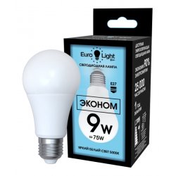 Светодиодная лампа холодный белый свет цоколь Е27 9Вт