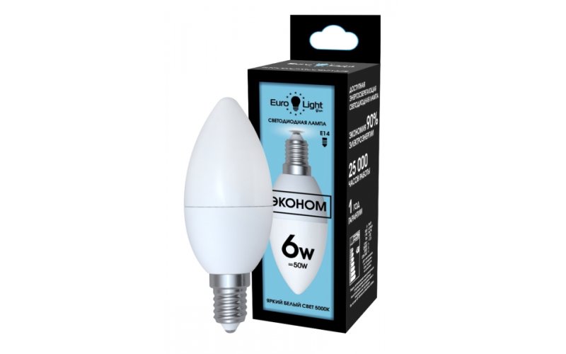 Светодиодная лампа холодный белый свет цоколь E14 6Вт