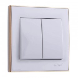 RAIN Выключатель двойной белый с бок.вст.золото 703-0226-101
