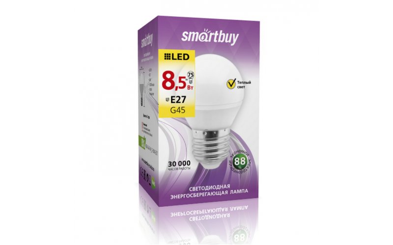 Светодиодная LED лампа Smartbuy теплый яркий свет цоколь Е27 8,5Вт