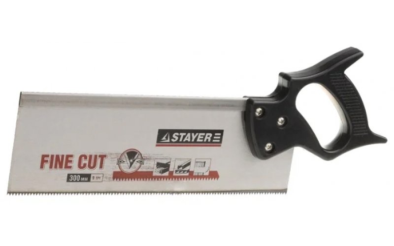 Ножовка для стусла с обушком (пила) STAYER 300ММ 8 TPI прямой заколённый зуб точечный рез 1536-30