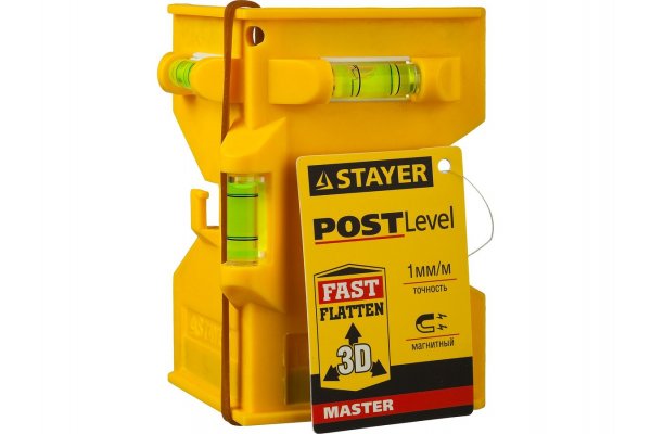 Уровень-угольник STAYER "MASTER" "POSTLevel" пластмассовый с магнитом, 3 ампулы  3456_z01