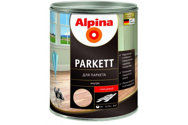 Лак алкидн. Alpina Для паркета (Alpina Parkett) глянцевый 750 мл / 0,683 кг (537847)