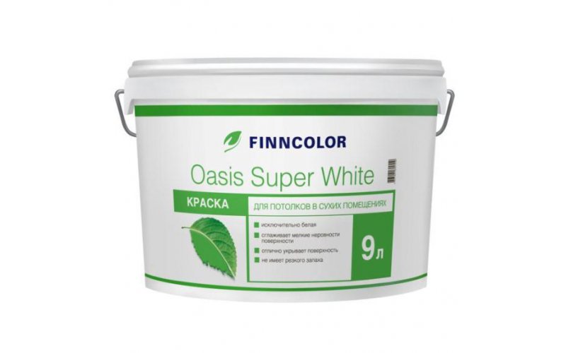 Водоэмульсия OASIS SUPER WHITE краска для потолков 9 л